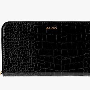 Aldo Black and Cream Croc-Embossed Wallet Set